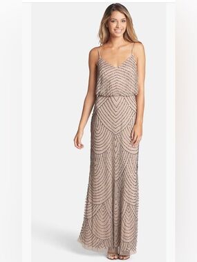 Adrianna Papell Nude Beaded Maxi Dress